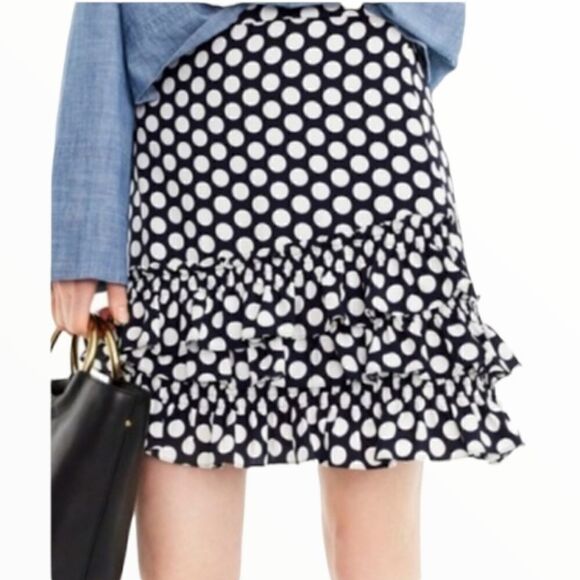 EC J.CREW BLACK & WHITE POLKA-DOT  MULTI TIERED MINI SKIRT SZ.2 - Picture 1 of 5